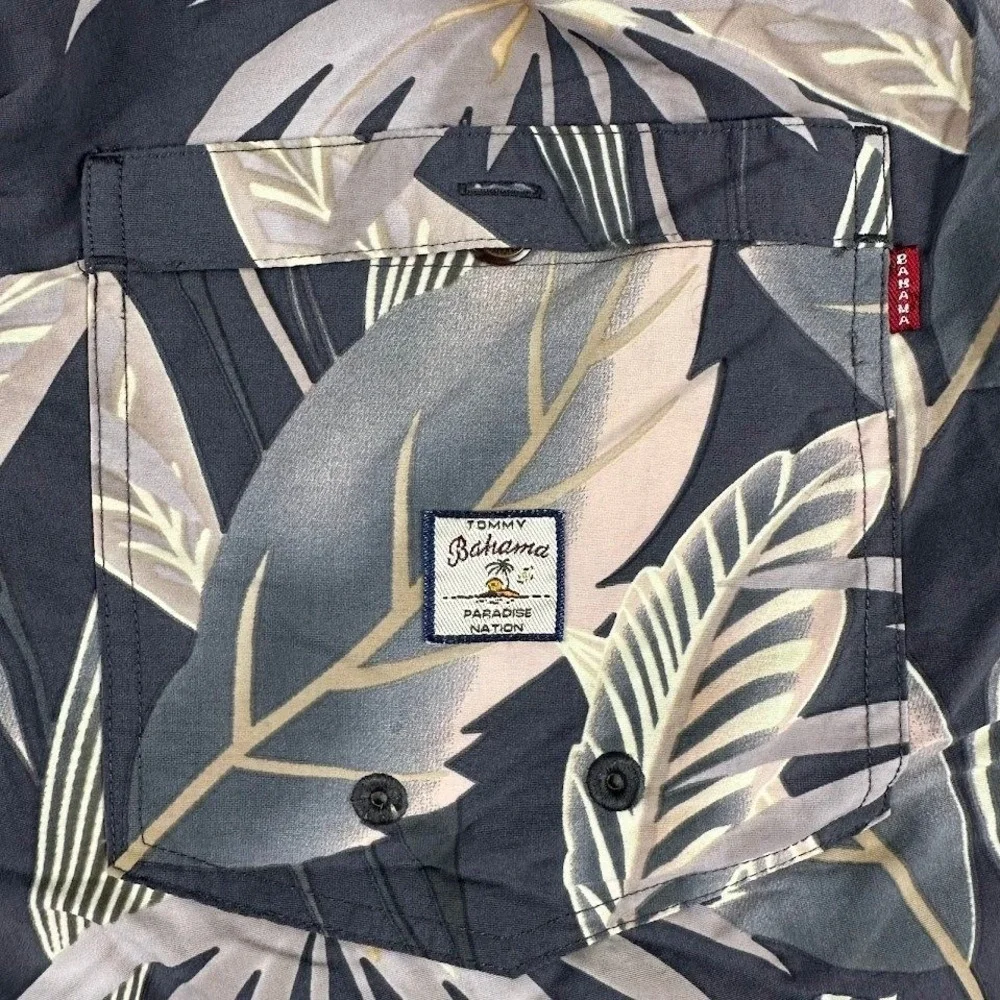 Tommy Bahama Mens Large Shorts Black Tropical Leaf Print Swim Trunks Board Short
